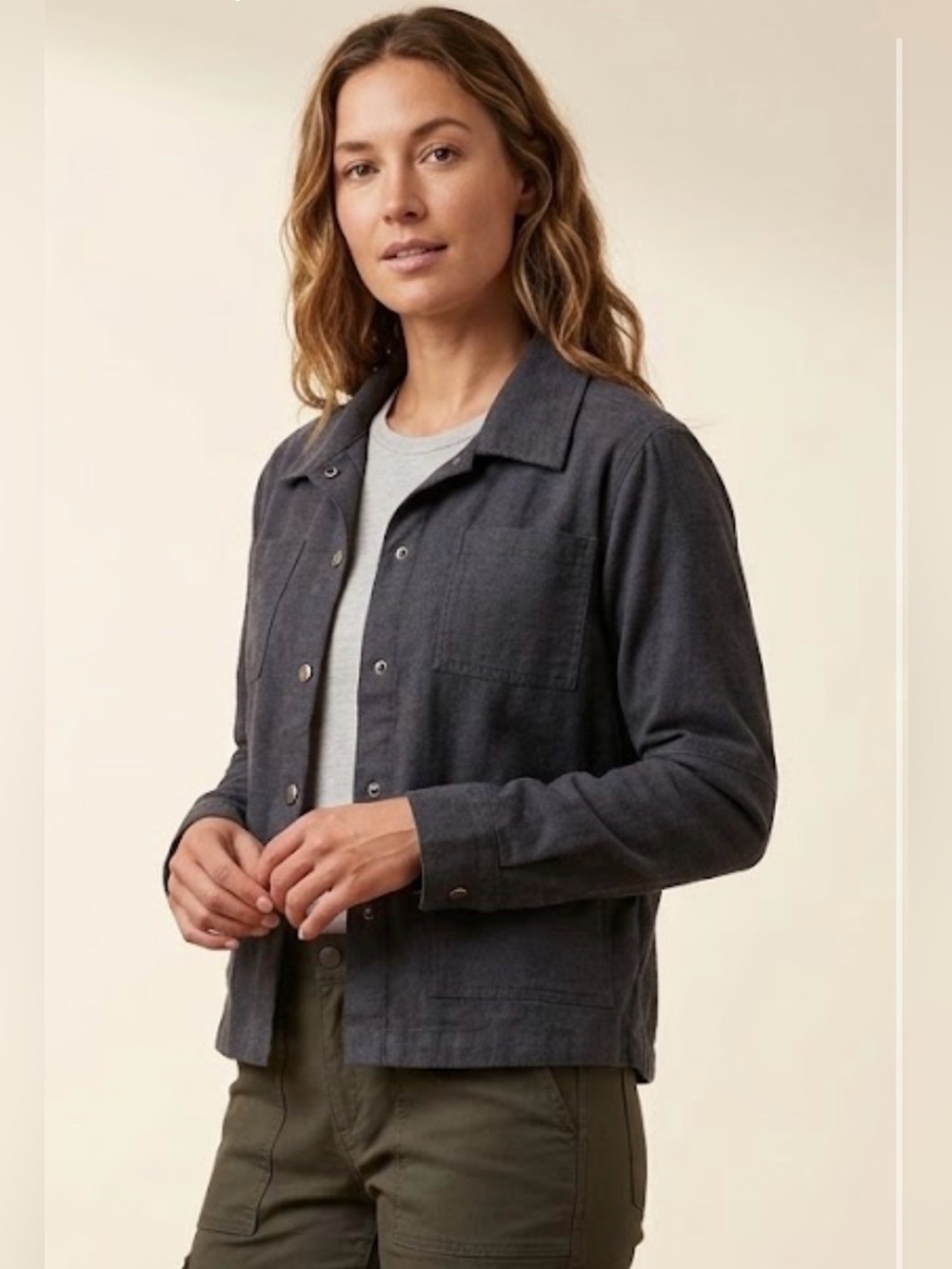 Woolly Merino Wool Chore Utility Gray Snap Button Jacket , size S